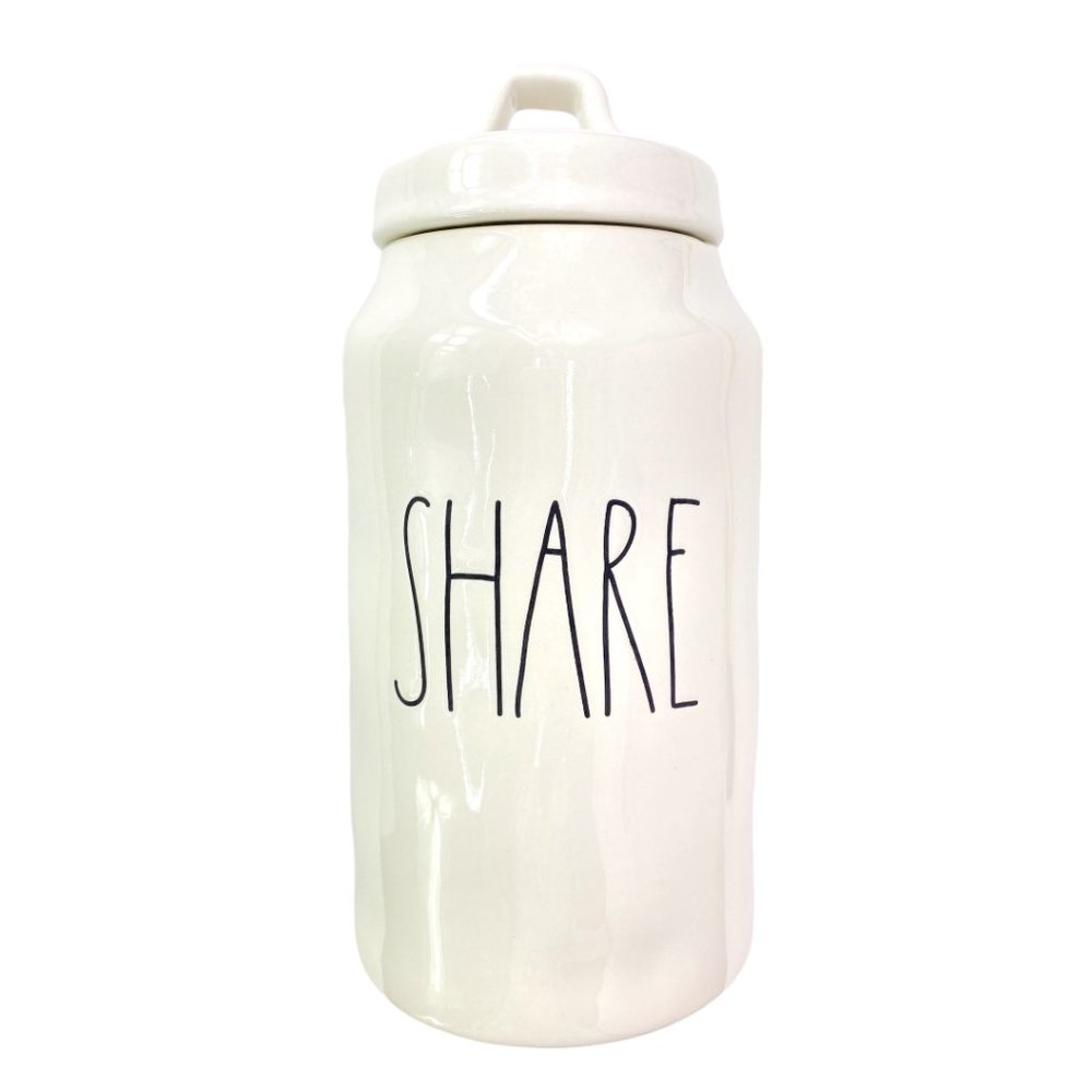Rae Dunn SHARE CREAM & BLACK Ceramic Tall Share Canister LL NEW NO BOX - Picture 2 of 9